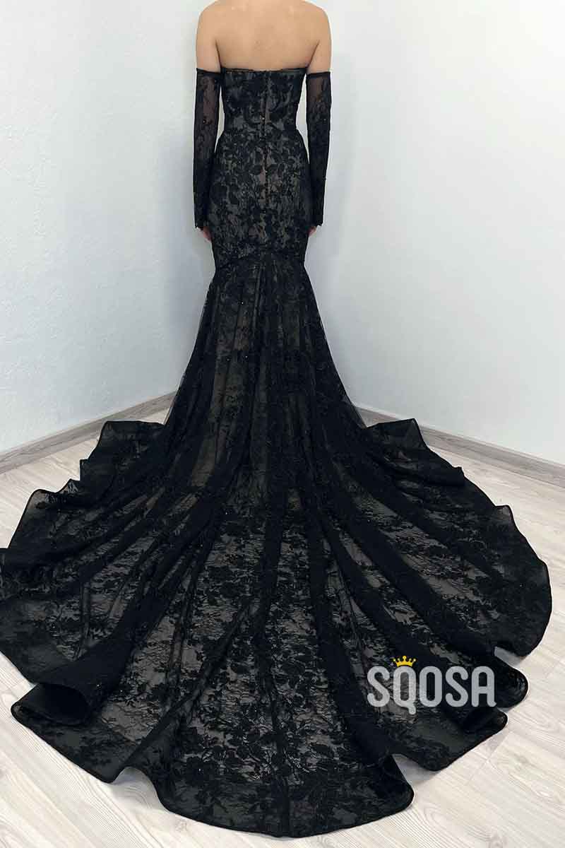 Sweetheart Romantic Lace Mermaid Black Formal Evening Dress QP2360