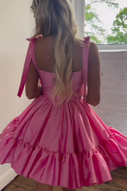 A line Sweetheart Satin Pink Cute Homecoming Dress Short Graduation Dress QH2465