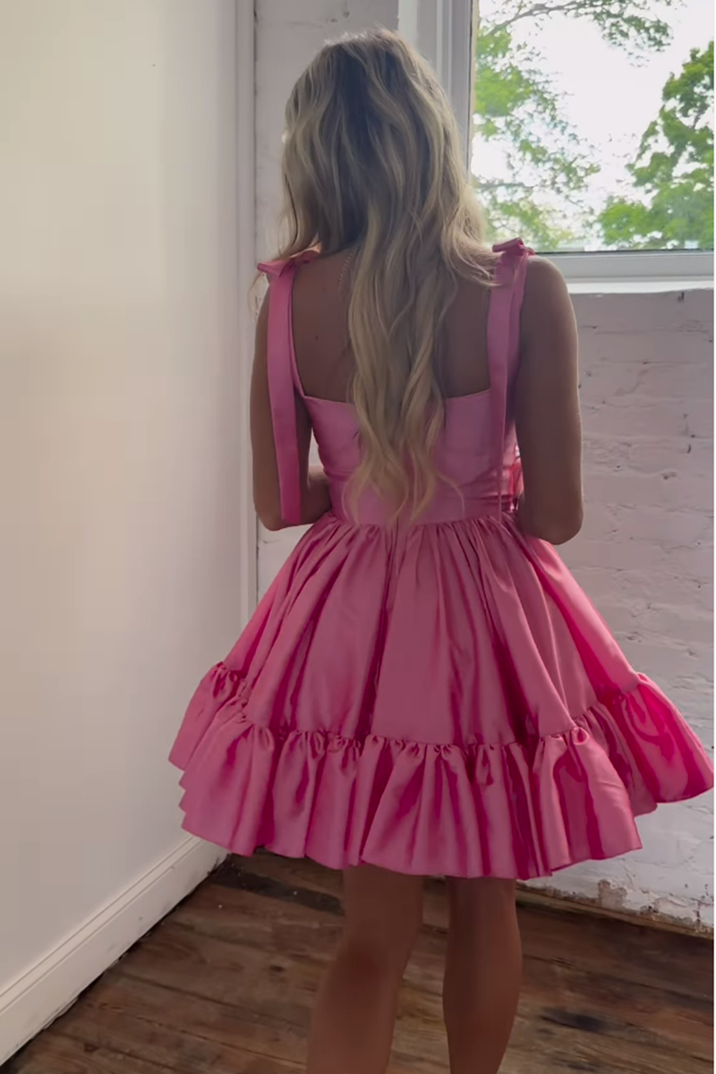 A line Sweetheart Satin Pink Cute Homecoming Dress Short Graduation Dress QH2465