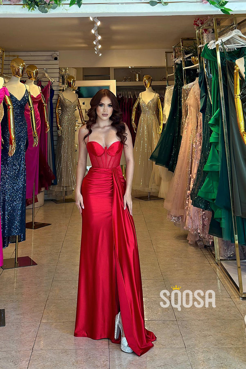 Mermaid Sweetheart High Split Red Long Prom Party Dress QP1312