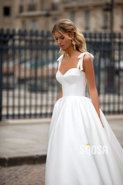 A Line Sweetheart Satin Ball Gown Elegant Wedding Dress with Pockets QW2384