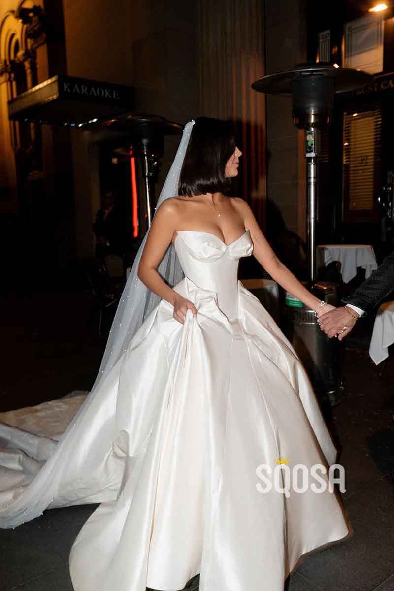 Sweetheart Ivory Satin Ball Gown Satin Romantic Wedding Dress QW2510