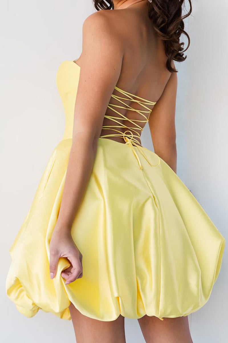 A Line Sweetheart Satin Yellow Cute Homecoming Graduation Dress QH2346