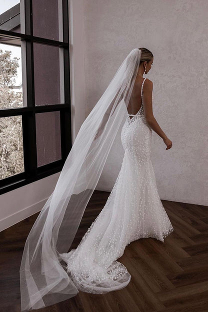Allover Romantic Lace Wedding Dress with Court Train Bridal Gown QW0943