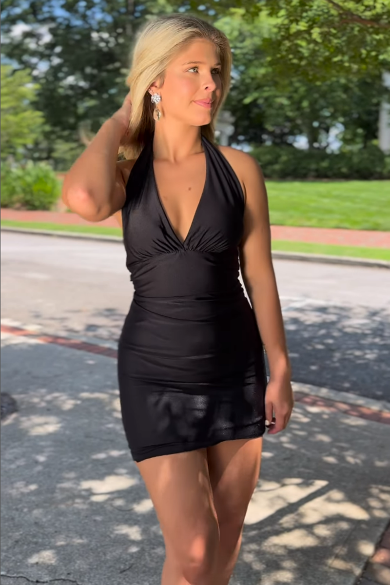 Sexy V neck Black Sheath/Column Short Homecoming Dress Tight QH2466