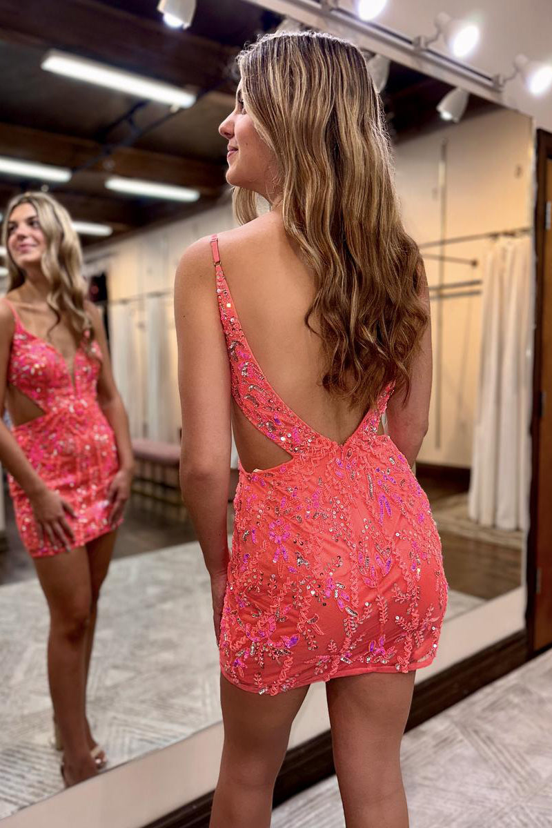 Sexy Deep V neck Embroidery Lace Short Homecoming Dress 2023 QH0832