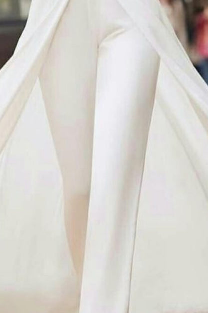 Hall Casual Wedding Dresses Jumpsuits Long Sleeves Illusion Neckline With Sashes / Ribbons Crystals 2023 Bridal Gowns QW2397