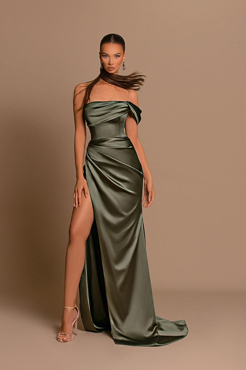 Mint Green Ruched Satin And Chiffon One Shoulder Prom Dress With Pleated  Skirt, Side Split, And Zipper Back Long Formal Evening Gown For Parties  From Lindaxu90, $111.34 | DHgate.Com