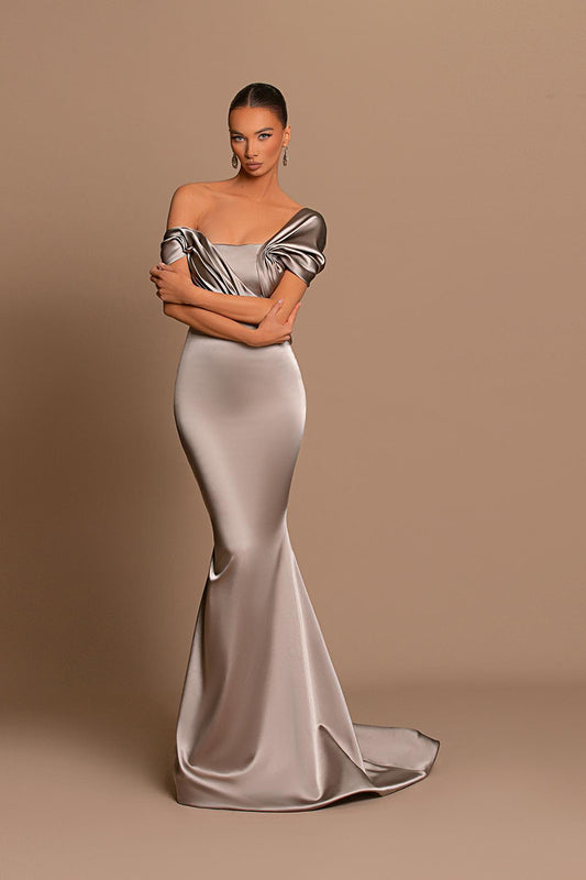 Unique Off the Shoulder Pleated Mermaid Formal Evening Gown QP1018