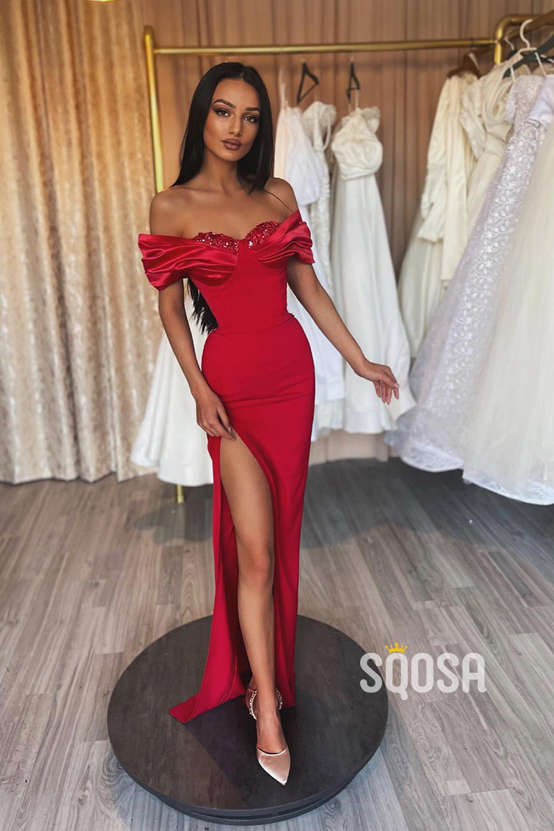 Sheath Sweetheart Sequins Red Long Formal Evening Gowns QP2174