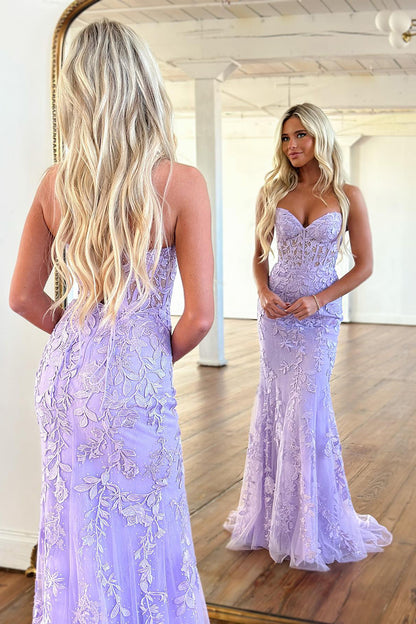 Sheath Sweetheart Lace Appliques Long Prom Dress for Teens QP2482