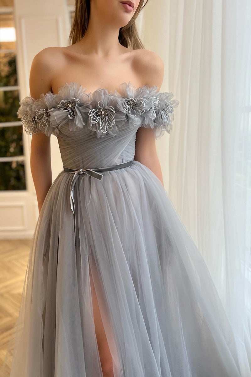A Line Strapless 3D Flowers Long Prom Formal Dress QP0974