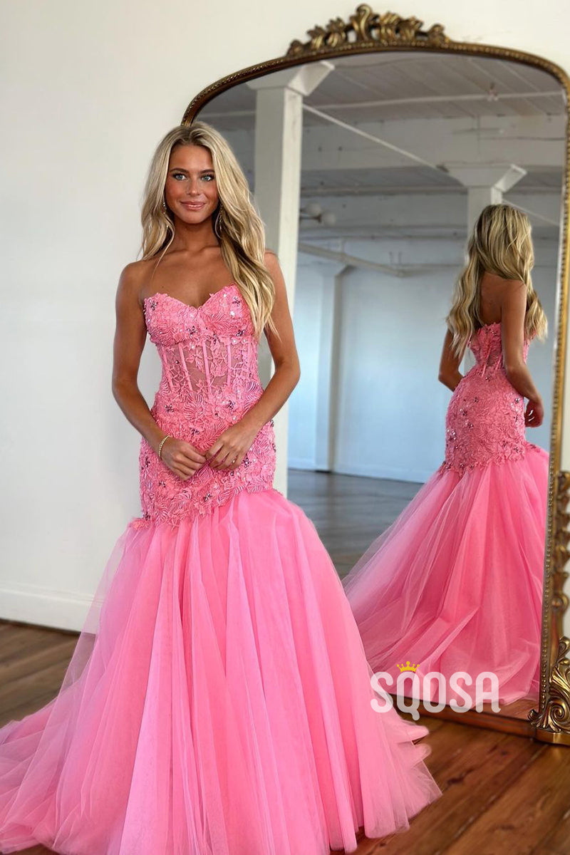 Mermaid Sweetheart Lace Appliques Long Prom Dress QP2473