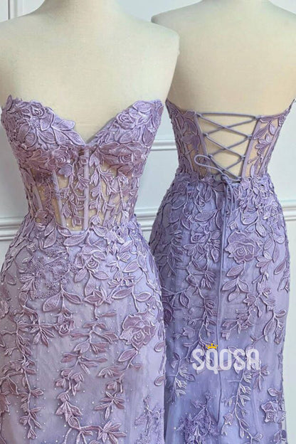Sexy V-neck Lace Appliques Sheath/Column Long Prom Dress QP2824