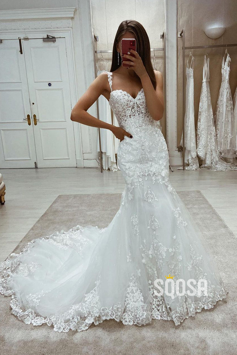 Off the Shoulder Mermaid Gown Allover Lace Wedding Dress QW2650|SQOSA