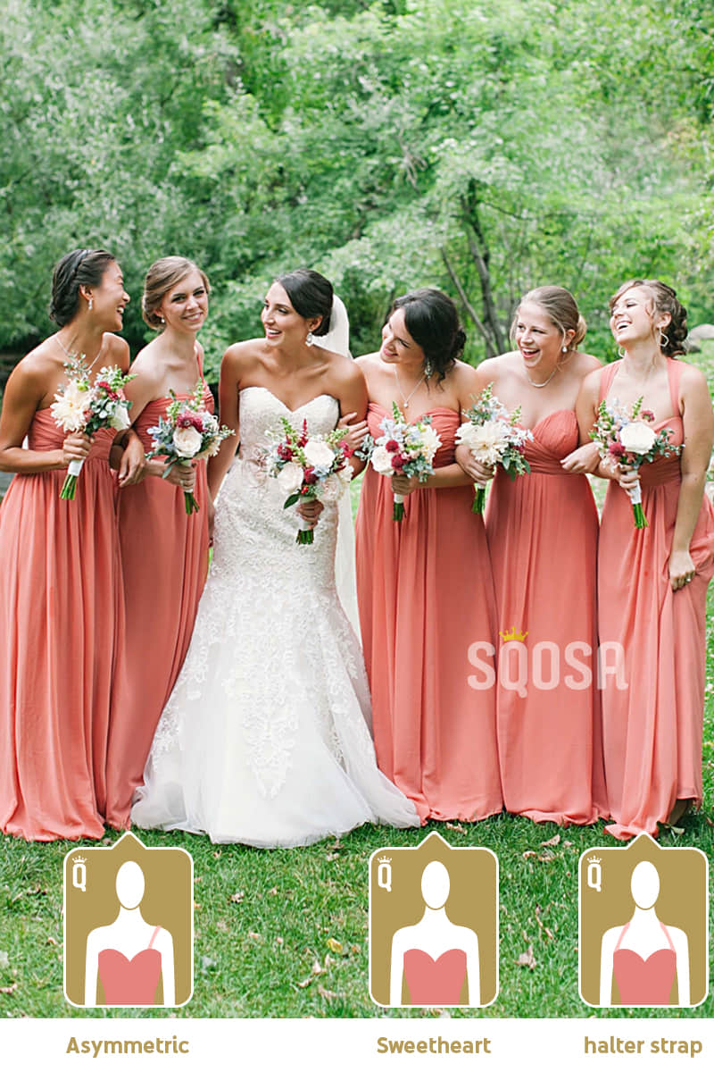 A-Line Chiffon Pleat Floor Length Cheap Long Bridesmaid Dress QB0819|SQOSA