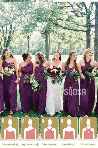 A-line Purple Chiffon Pleat Cheap Long Bridesmaid Dress QB0834