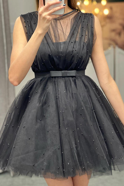Unique Jewel Tulle Beads Short Homecoming Dress QH0850