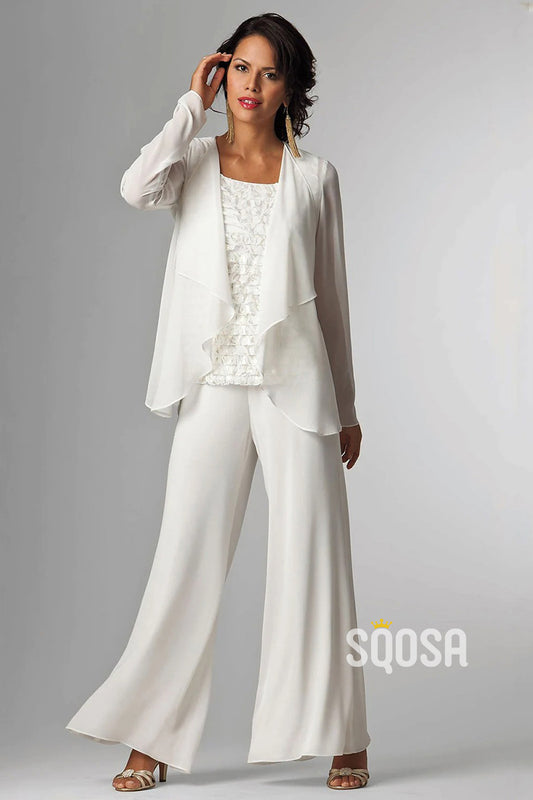 Pantsuit / Jumpsuit 3 Piece Suit Mother of the Bride Dress Plus Size Elegant Wrap Included QM3091