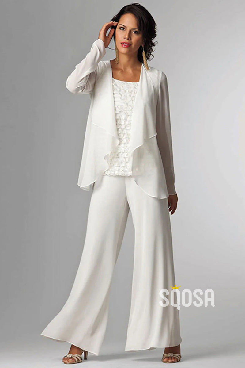 Pantsuit / Jumpsuit 3 Piece Suit Mother of the Bride Dress Plus Size Elegant Wrap Included QM3091
