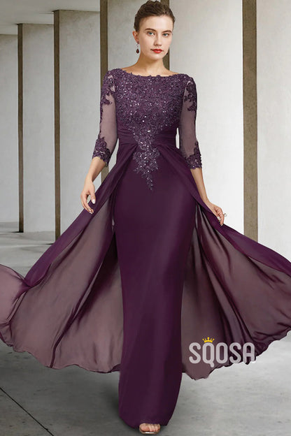 Sheath / Column Mother of the Bride Dress Elegant Sparkle & Shine Jewel Neck Asymmetrical Floor Length QM3095