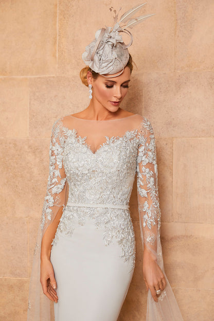 Illusion Neckline Lace Appliques Sheath Mother of the Bridal Dress with Sleeves QM3123