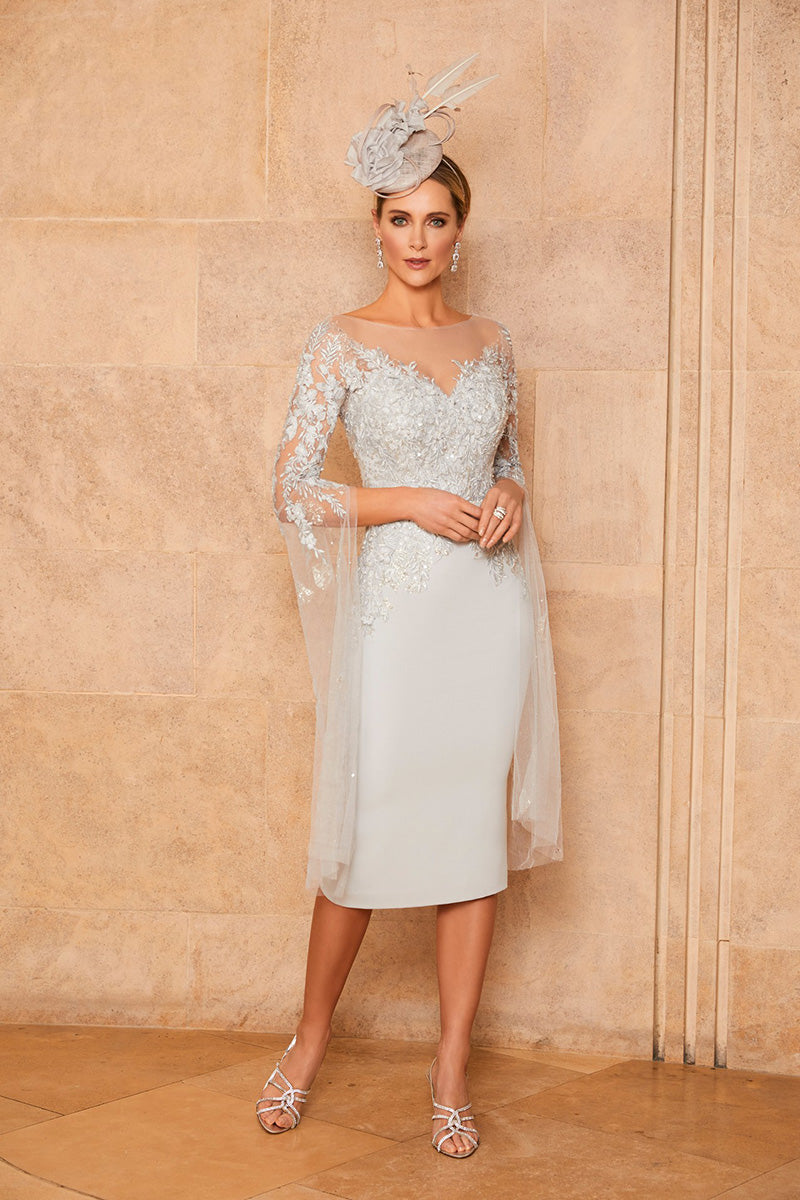Illusion Neckline Appliques Sheath Mother of the Bride Dress with Sleeves QM3124