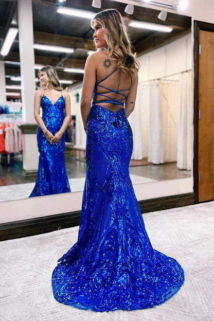 Sexy V-Neck Sequins Appliques Mermaid Prom Dress Glitter QP2119