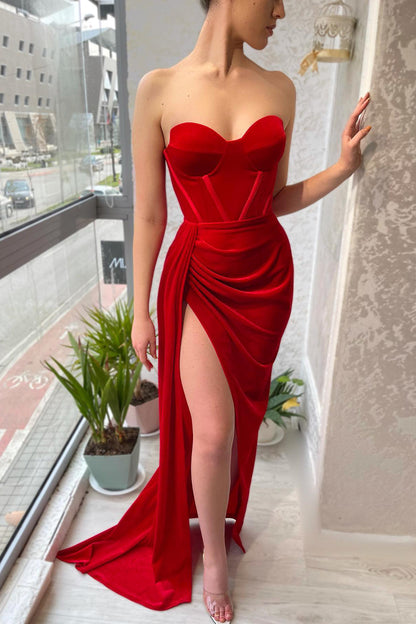 Sheath Sweetheart High Split Red Long Formal Evening Dress QP2138