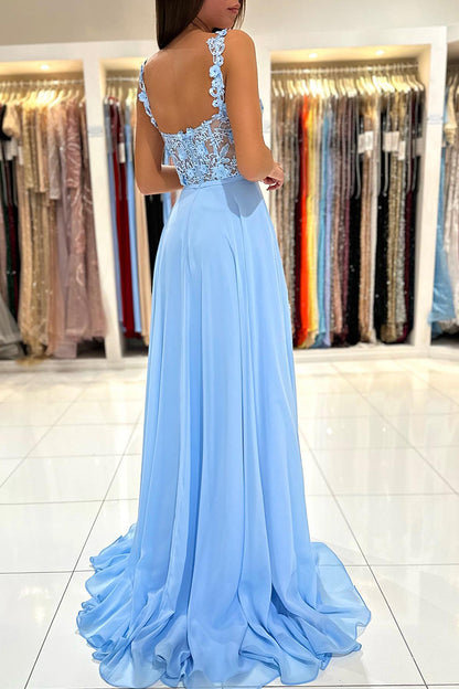 A Line Double Straps Lace Long Prom Formal Dress QP2171