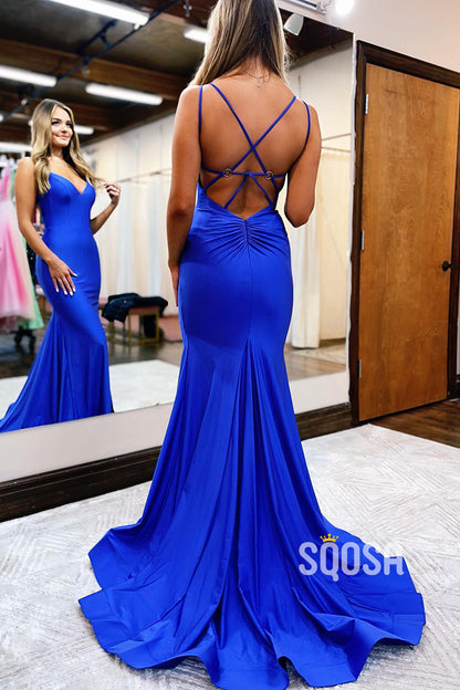 Spaghetti Straps V-neck Simple Prom Dress QP2401|SQOSA