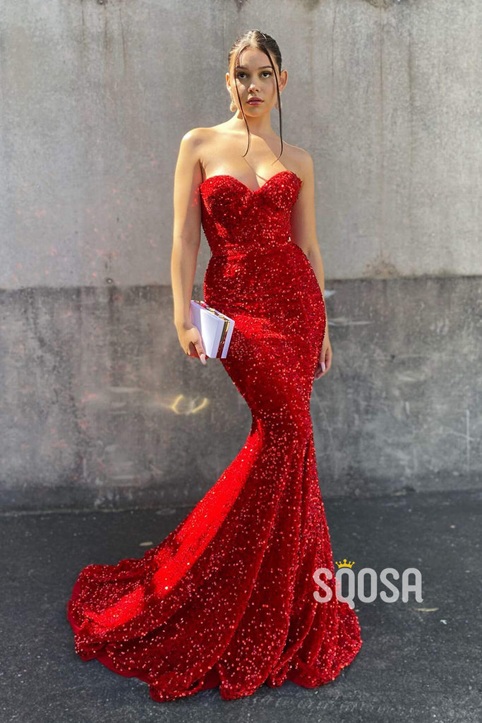Sweetheart Red Sequins Sparkly Prom Dress QP2470|SQOSA