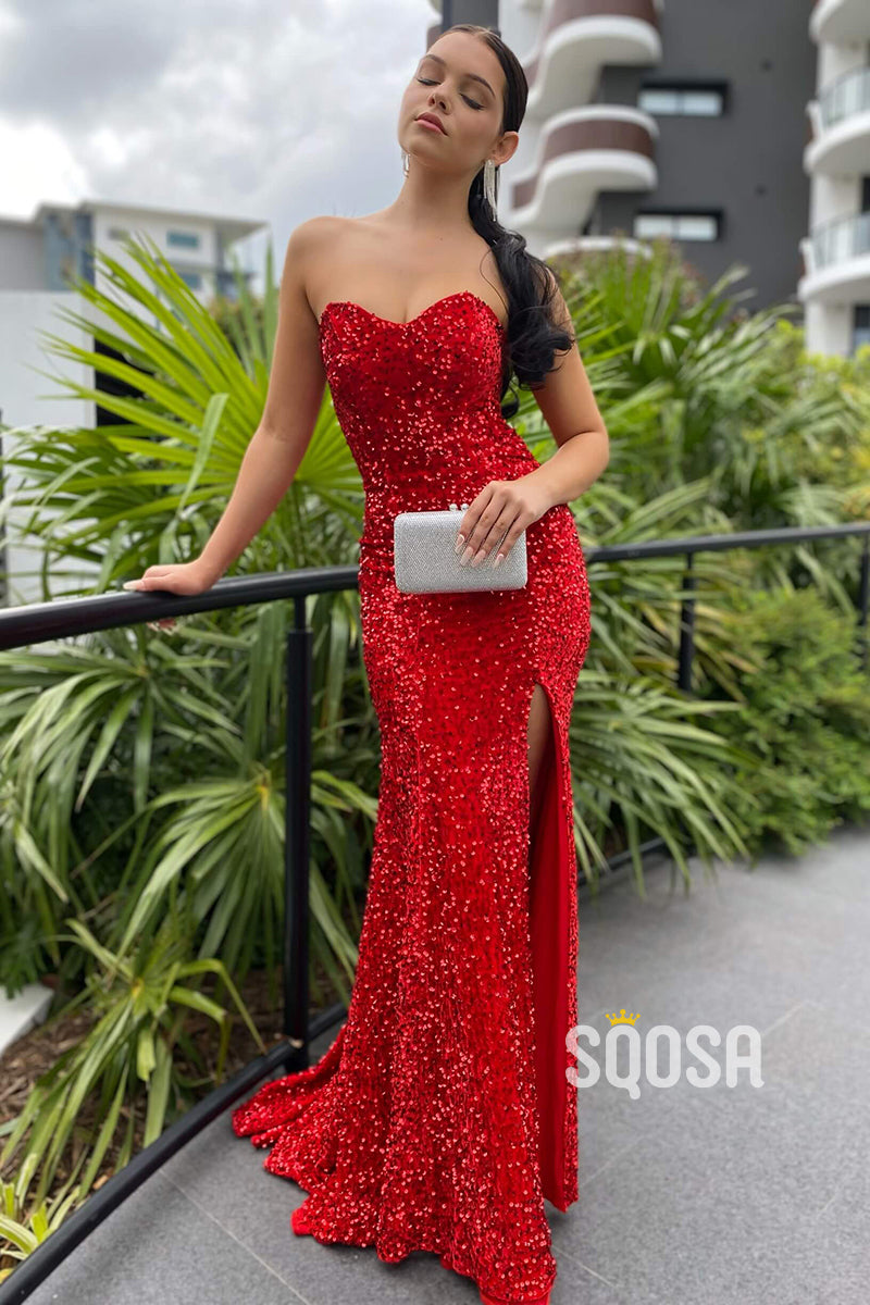 Sweetheart Red Sequins Sparkly Prom Dress QP2470|SQOSA
