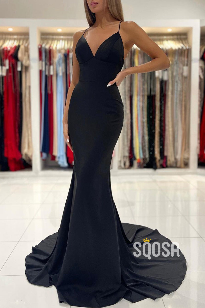 Spaghetti Straps Black Prom Dress Long QP2643|SQOSA