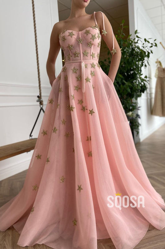 Sweetheart Pink Tulle A-line Prom Dress with Pockets QP2905|SQOSA