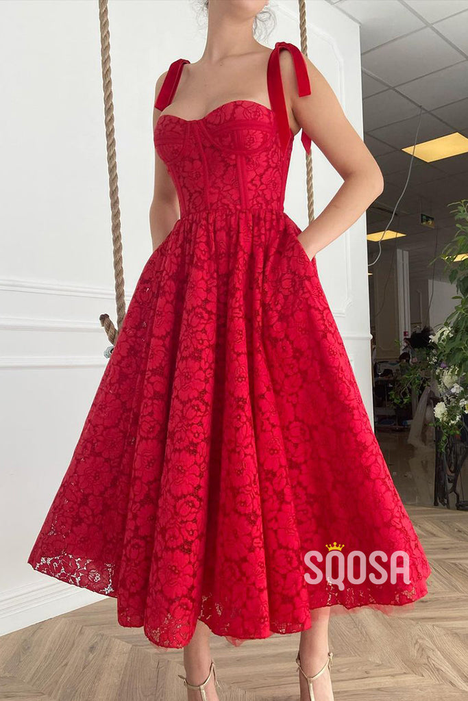 Sweetheart Burgundy Lace Formal Dress with Pockets QP2908|SQOSA