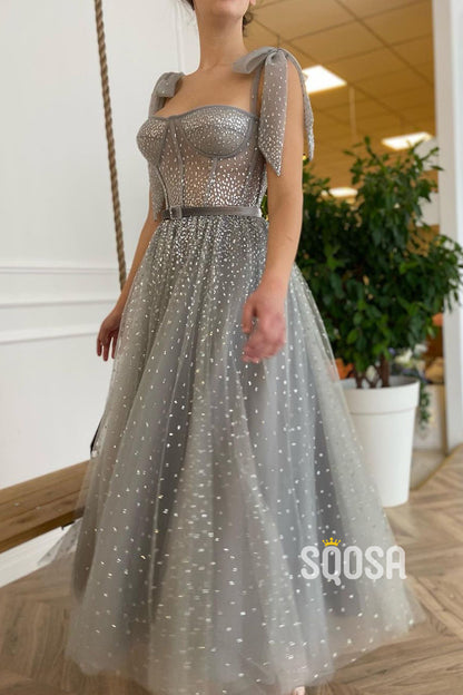 Sweetheart Silver Tulle Sparkly Formal Dress QP2909|SQOSA
