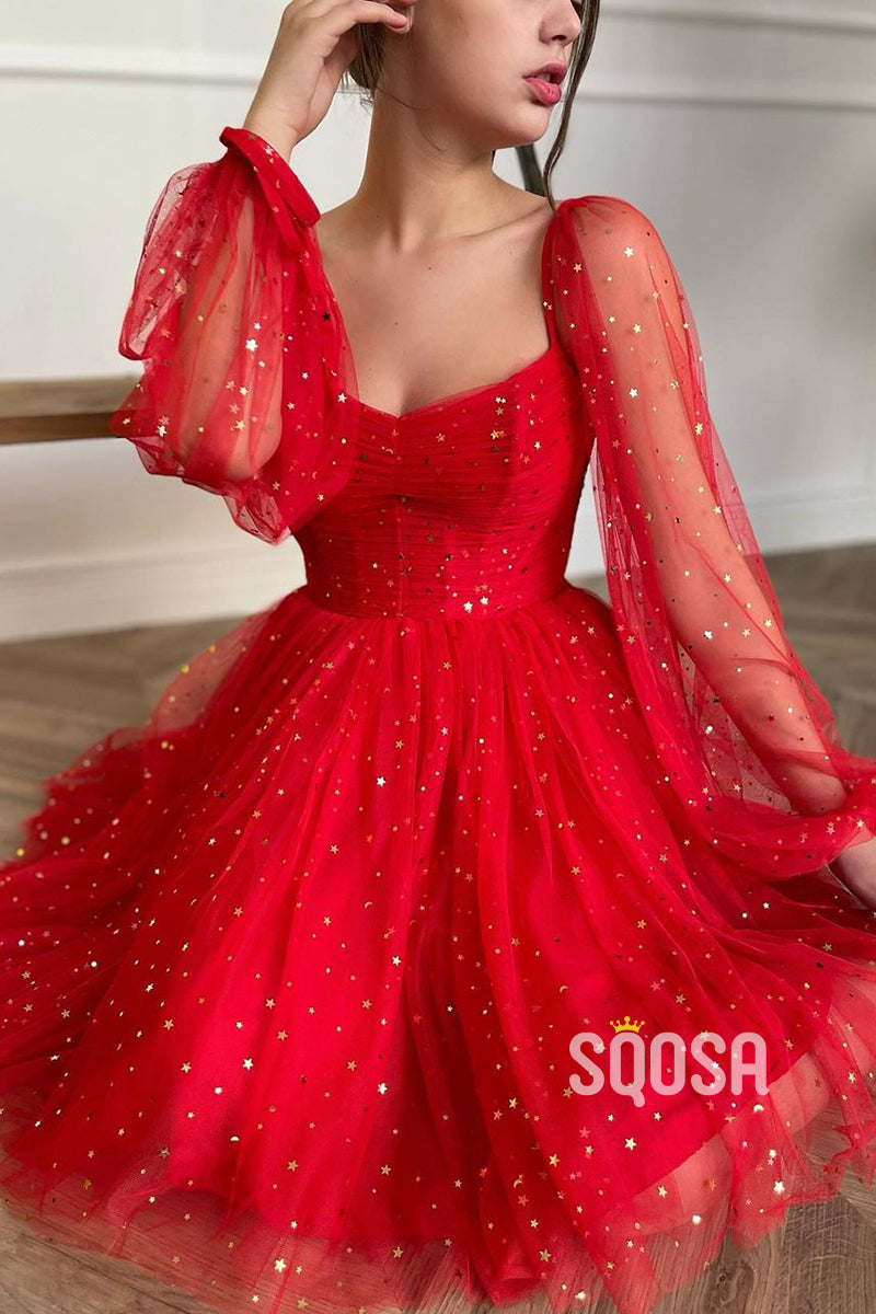 Plunging V-neck Long Sleeves Sparkly Formal Dress QP2911|SQOSA