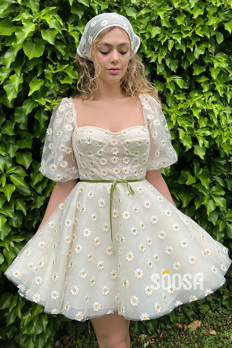 A-line Sweetheart Short Sleeves Cute Homecoming Dress QS2309