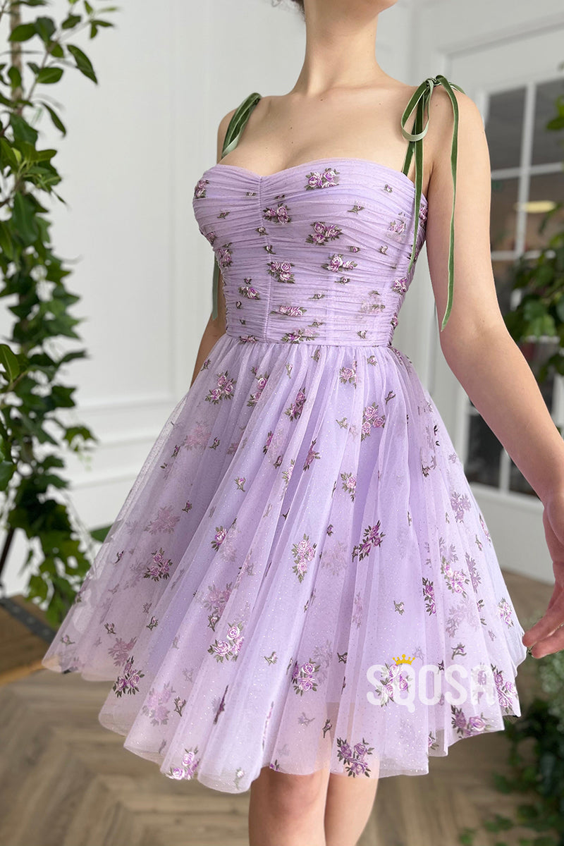 Spaghetti Straps Pleats Vintage Homecoming Dress with Pockets QS2310