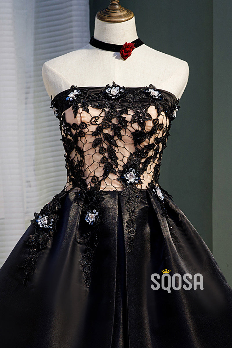 Black and Champagne Lace Appliques Short Homecoming Dress QW2341|SQOSA