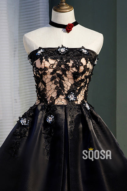 Black and Champagne Lace Appliques Short Homecoming Dress QW2341|SQOSA