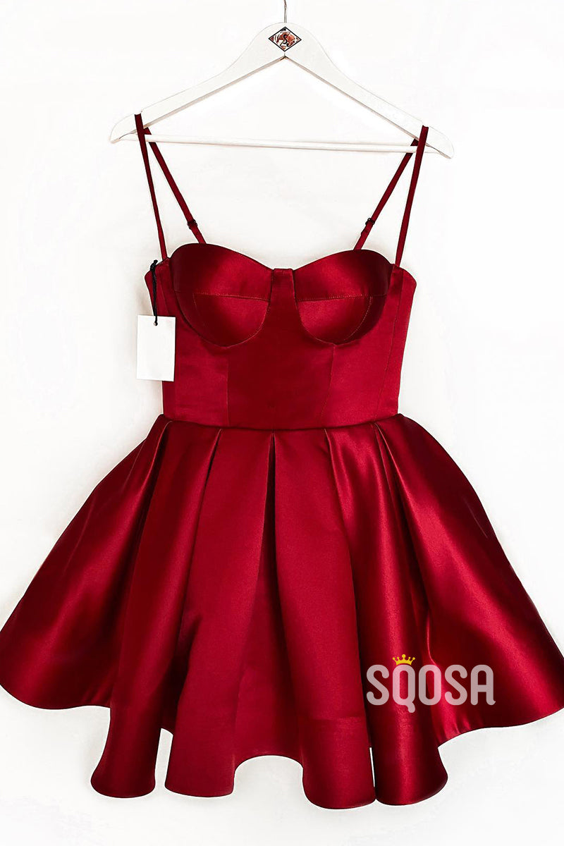 Spaghetti Straps Sweetheart Burgundy Homecoming Dress QS2418