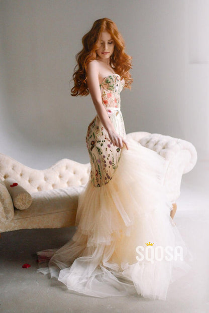 Unique Sweetheart Chic Embroidery Flormal Mermaid Wedding Dress QW2442|SQOSA