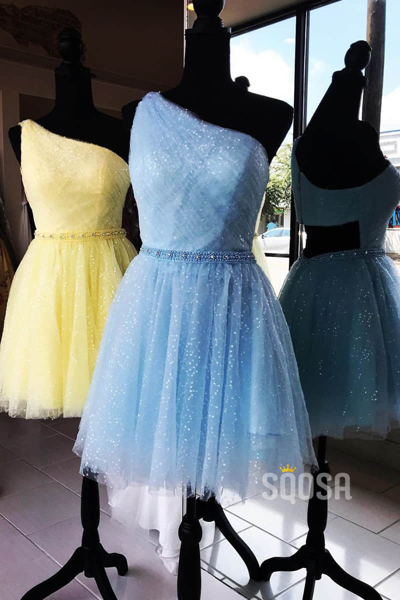 One Shoulder Sparkle Tulle Short Homecoming Dress QH0824|SQOSA