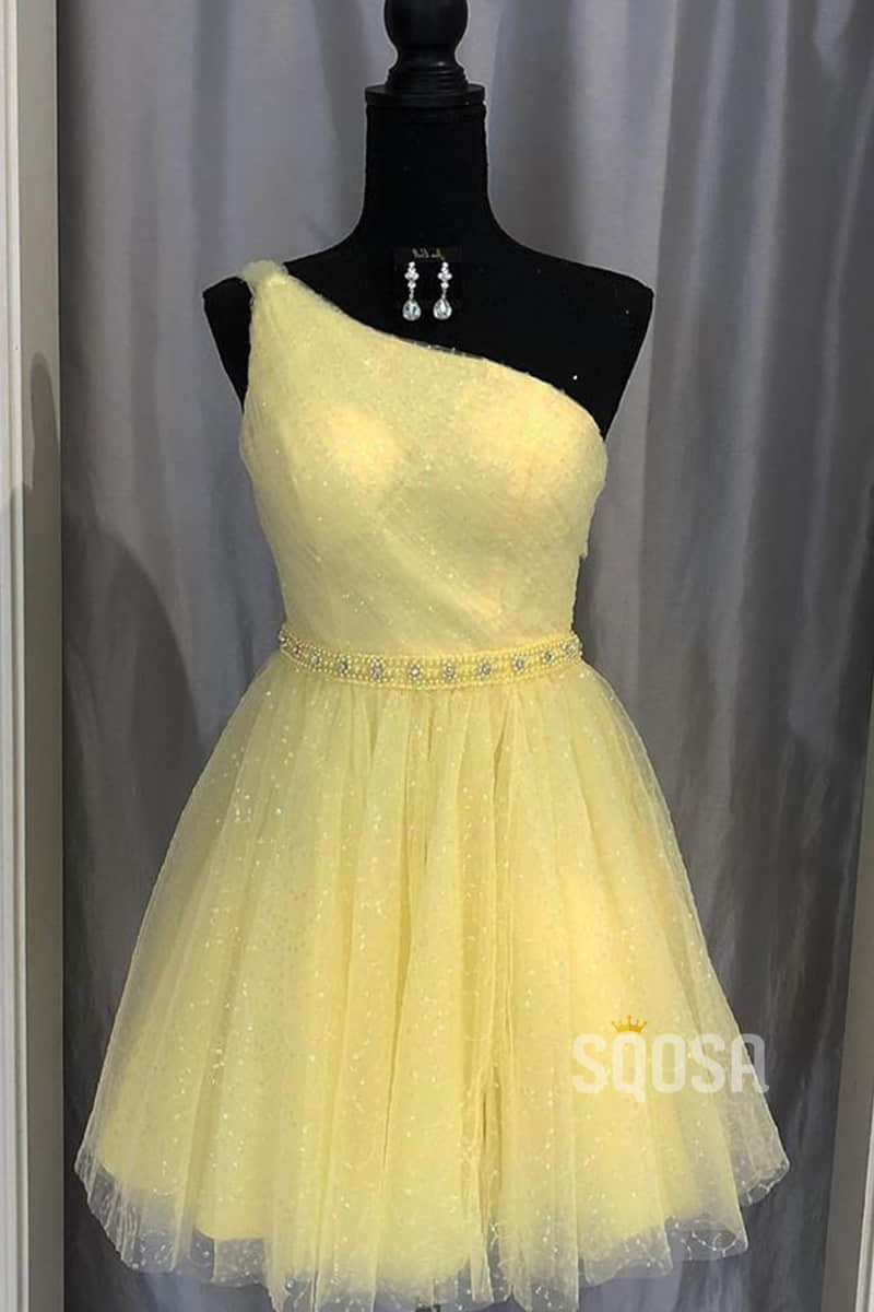 One Shoulder Sparkle Tulle Short Homecoming Dress QH0824|SQOSA