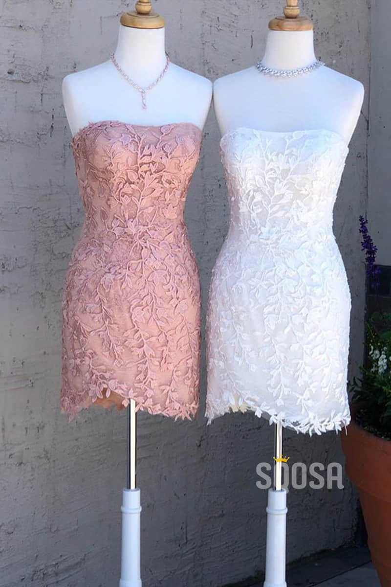 Sheath/Column Strapless Appliques Short Homecoming Dress QH0847|SQOSA