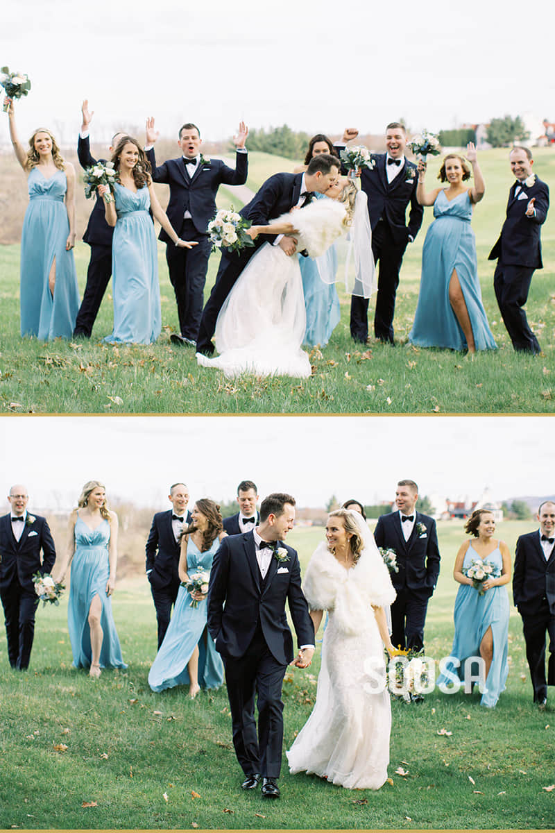 A-Line Sky Blue Chiffon Pleat Spaghetti Straps Cheap Long Bridesmaid Dress QB0820|SQOSA