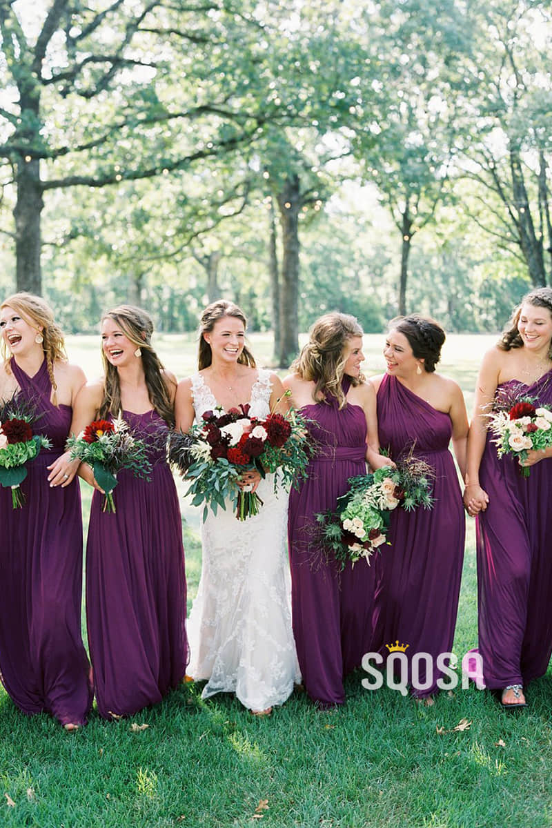 A-line Purple Chiffon Pleat Cheap Long Bridesmaid Dress QB0834|SQOSA