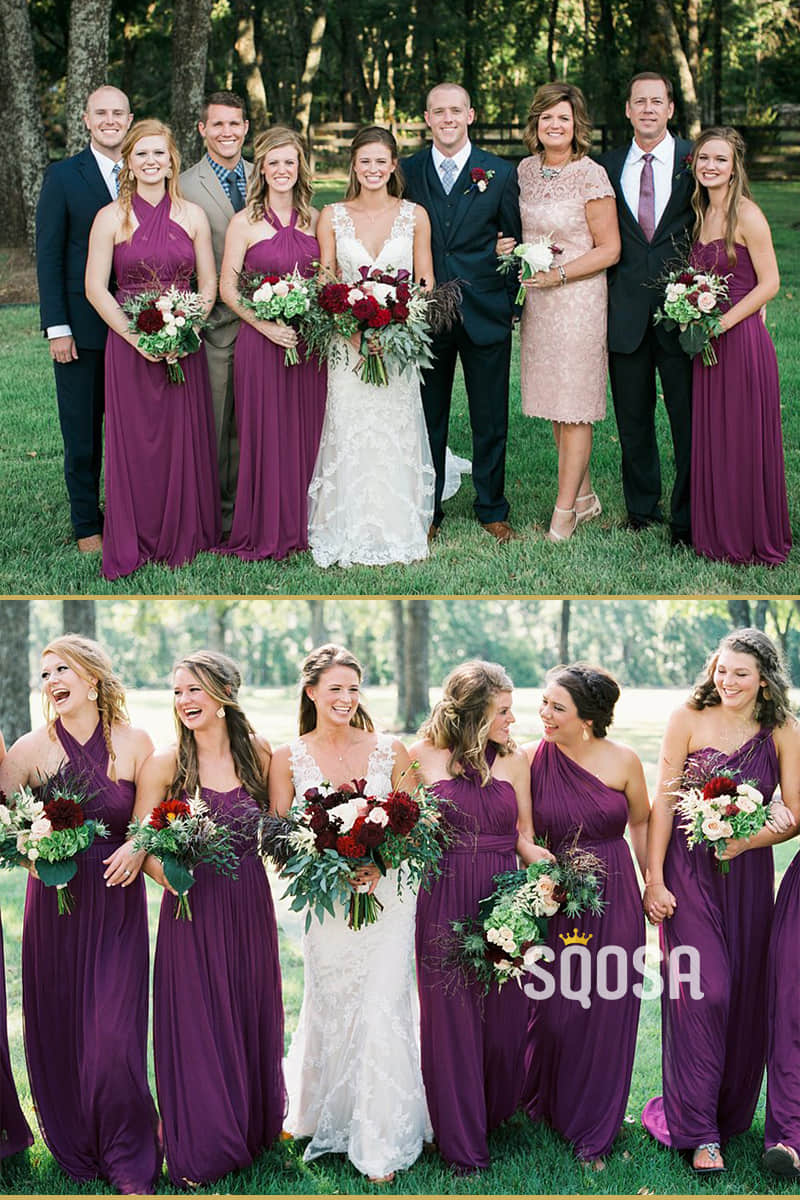 A-line Purple Chiffon Pleat Cheap Long Bridesmaid Dress QB0834|SQOSA